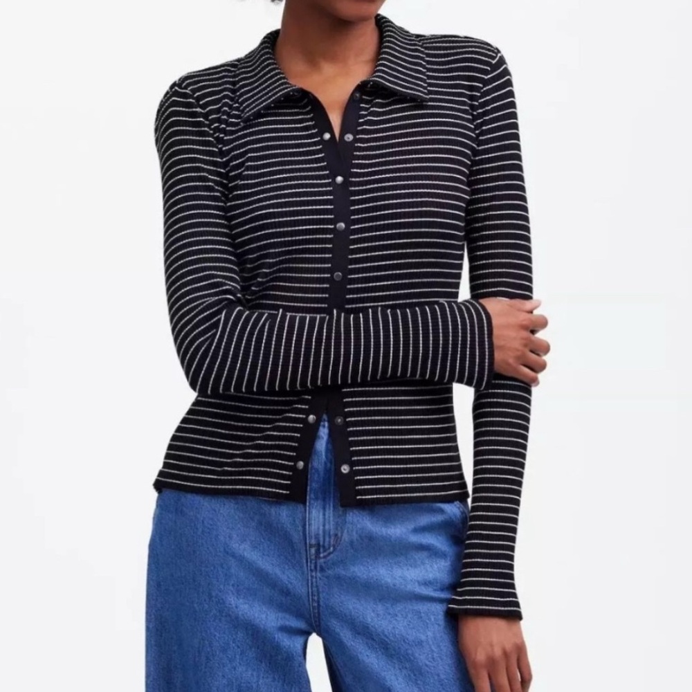 Madewell Black and White Striped Button Down Shirt